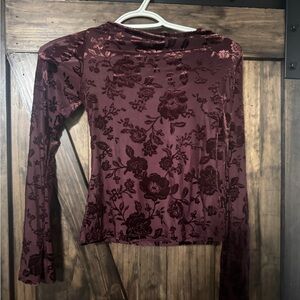 See You Monday Maroon Floral Long Sleeve Top